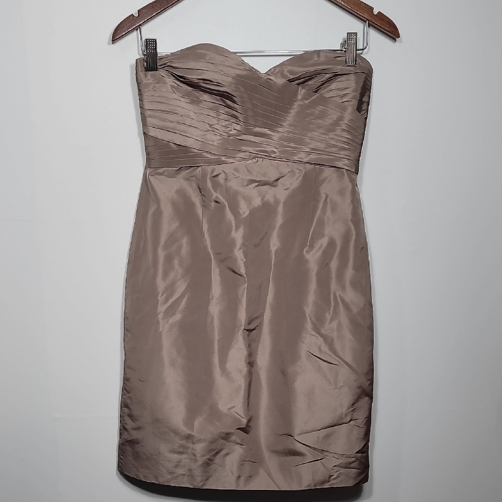 J. Crew Silk Strapless Dress in Shimmering Taupe